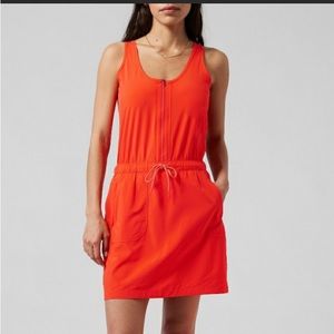 NWT Athleta Expedition Mesh Scoopneck Zipper Midi Dress In Flame Orange